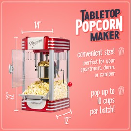 Nostalgia Popcorn Maker Machine - Professional Tabletop With 2.5 Oz Kettle Makes Up to 10 Cups - Vintage Popcorn Machine Movie Theater Style - Metalic Red