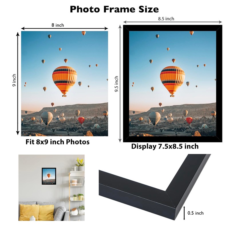 JCJMY 8x9 Picture Frame Black for Wall Hanging or Tabletop,