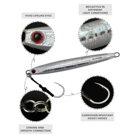 BLUEWING Speed Vertical Jigging Lure Deep Sea Saltwater Fishing Jigs for Tuna Salmon Snapper Kingfish, Silver,120g