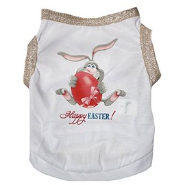 Petitebella Bunny Egg Happy Easter Puppy Dog Shirt (White/Beige Hemmed, Medium)