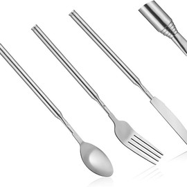 Extendable Fork, 8.7 to 25.4 Inch Long Fork Prank, Telescopic Fork, Retractable Fork BBQ Dinner Fruit Dessert Extended Fork Sturdy and Durable Stainless Steel Comically Tableware (1pcs) - size: 3