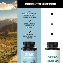 Zinc 20mg (gluconato De Zinc) Potenciado Con Piperina Estandarizada Al 95% - Zinc Vegano - Zinc Piperina Premium - Pimienta Negra - Vitaminas Mujer / Hombre - (180 Cápsulas)