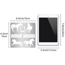 GORGECRAFT 16cm Horse Stencils Reusable Metal Horseshoe Fence Running Horse Farm Stainless Steel Stencils Template for Painting Scrapbooking Engraving Wood Burning Pyrography DIY Art Crafts