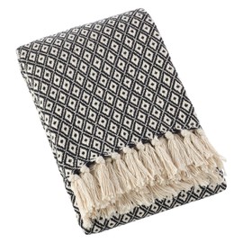 SARO LIFESTYLE Sevan Collection Soft Cotton Diamond Weave Throw Blanket, 50" x 60", Natural