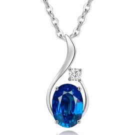 FANCIME Natural Blue Topaz Necklace 14K Solid White Gold Oval Pendant with Diamond December Birthstone Necklace Jewelry Gifts for Mom Women