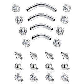 Wrlcorly Eyebrow Piercing Jewelry 16G Surgical Steel Curved Barbell Tiny Eyebrow Ring Vertical Labret Lip Rook Helix Conch Daith Earring Navel Belly Button Tongue Rings for Women Men 6mm/8mm/10mm/12mm