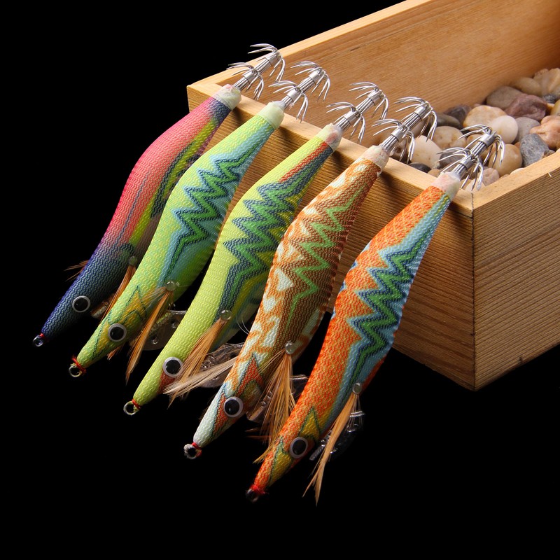 SHADDOCK Fishing Squid Lures Kit 10pcs Luminous Squid Jig Shrimp