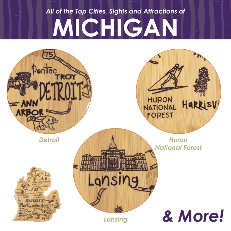 Totally Bamboo Destination Michigan State Shaped Serving and Cutting Board,