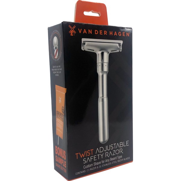 Van Der Hagen Matte Silver TWIST Adjustable Razor