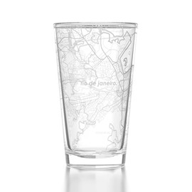 Well Told Engraved Rio de Janeiro Brazil Map Pint Glass - Etched City Map Beer Glass Gift for Beer Lovers (16 oz, Clear)