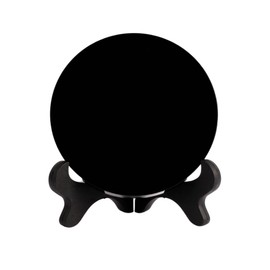 Marsrut Black Obsidian Scrying Mirror, Natural Obsidian Circle Disc with Stand, Alchemy Yoga Energy Fortune Telling Tools, Divination, Meditation, Crystal Healing, Feng Shui (100mm)
