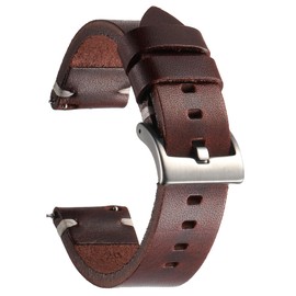 Berfine Leather Watch Band,Vintage Handmade Quick Release Watch Strap Replacement for Men Women,22mm Dark Brown