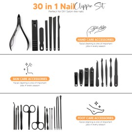 Utopia Care Manicure Kit Nail Clippers for Men and Women, 30 Piece Professional Stainless Steel Manicure Set with Nail Kit, Pedicure Kit and Nail Care Grooming Kit with Luxurious Travel Case - Black