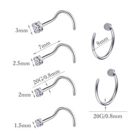 Naler 6pcs 20G Nose Rings Nose Screw Rings L Shape Nose Stud Stainless Steel Nose Rings Nose Screw Nose Hoop Rings Nose Rings, Nose Piercings Jewellery