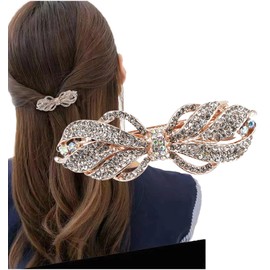 Herbeluemily Barrette, Bijou Stone, Metal Fittings, Hair Clip, Stylish, Adult, Elegant, Line, White