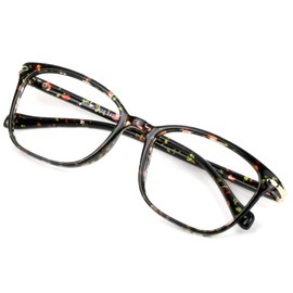 VisionGlobal Gafas de bloqueo de luz azul para mujer, antifatiga ocular, lectura de computadora, gafas de TV, elegante marco cuadrado, antideslumbramiento (floral+2,75 aumentos)