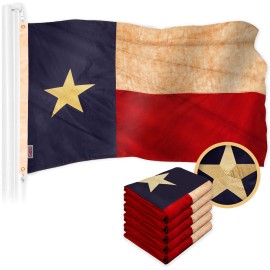 UD_G128 5 Pack: Texas Tea-Stained Flag  2x3 Ft  ToughWeave Pro Series Embroidered 420D Polyester  Embroidered Design, Indoor/Out