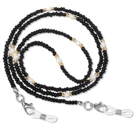 Beaded Eyeglass Chain, Black Eye Glasses Holders Around Neck Sunglasses Strap with Pearl Mask Lanyard for Women Girls