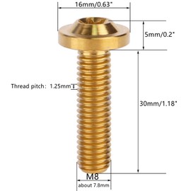 UHDFBDHF Titanium M8 20 30mm Torx Head Bolt Screw Pack of 4 (Gold, M8x30mm)