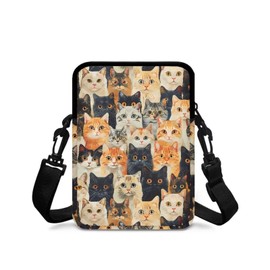 TSOVTHRID Black Brown White Cats Pattern Little Girls Boys Messenger Bag, Travel Crossbody Bags Small Sling Bag Cell Phone Purse Gifts for Birthday, Holiday