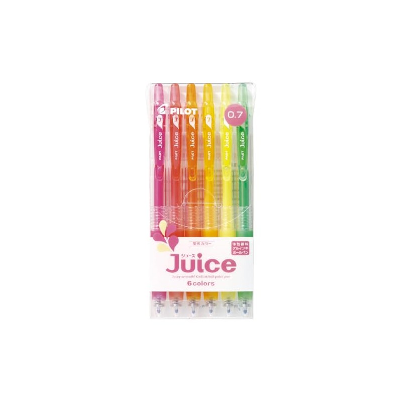 Pilot Juice 0.7 Gel Ballpoint Pen, Fluorescent Colors, 6 Colors,
