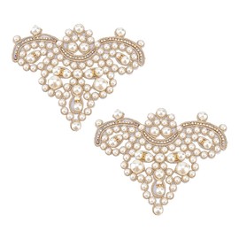 FINGERINSPIRE 2PCS Pearl Shoe Patches Gold Sew on Rhinestone Imitation Pearl Beaded Applique DIY Crafts Applique Patches Glitter Pearl Floral Pattern Patches Decorative Appliques for Costume Decor