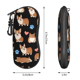 Cute Corgi Dog Soft Sunglasses Case for Men Women, Ultra Light Neoprene Zipper Eyeglass Portable Glasses Case with Belt Clip