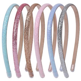 6 Pack Thin Glitter Headbands for Girls, Sparkly Sequin Toddler Headbands for Women, Non-Slip Soft Hair Accessories