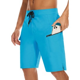 Mivei - Pantalones cortos para hombre de 22 pulgadas, sin forro con bolsillos con cierre, traje de baño, bañador, para la playa, para nadar, Azul, 30