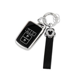 Nacalikeey Plum Blossom Smart Key Case, Cute Sakura, Key Cover, Key Holder, Dustproof, Fashionable Key Case, Cute Key Case (Silver & Black), silver/black