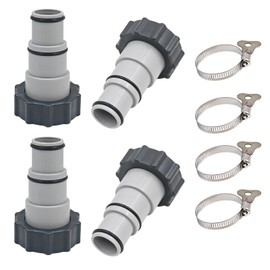 HongFuFu 4 Pack Pool Hose Adapter with 4 PCS Clamps, Filter Pump Connector Replacement for Threaded Connection Pump 1.5/1.25 Inch Hoses