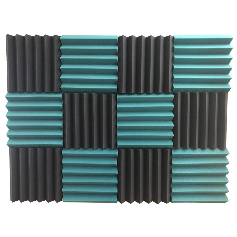 2x12x12 (12 Pack) TEAL/CHARCOAL Acoustic Wedge Panels Soundproofing Studio Foam