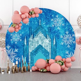 Renaiss 7x7ft Ice Freeze Castle Round Backdrop Cover Winter Wonderland Circle Photography Background Ice Snow World Snowflake Princess Girl Baby Shower Birthday Party Decor Arch Photo Booth Props