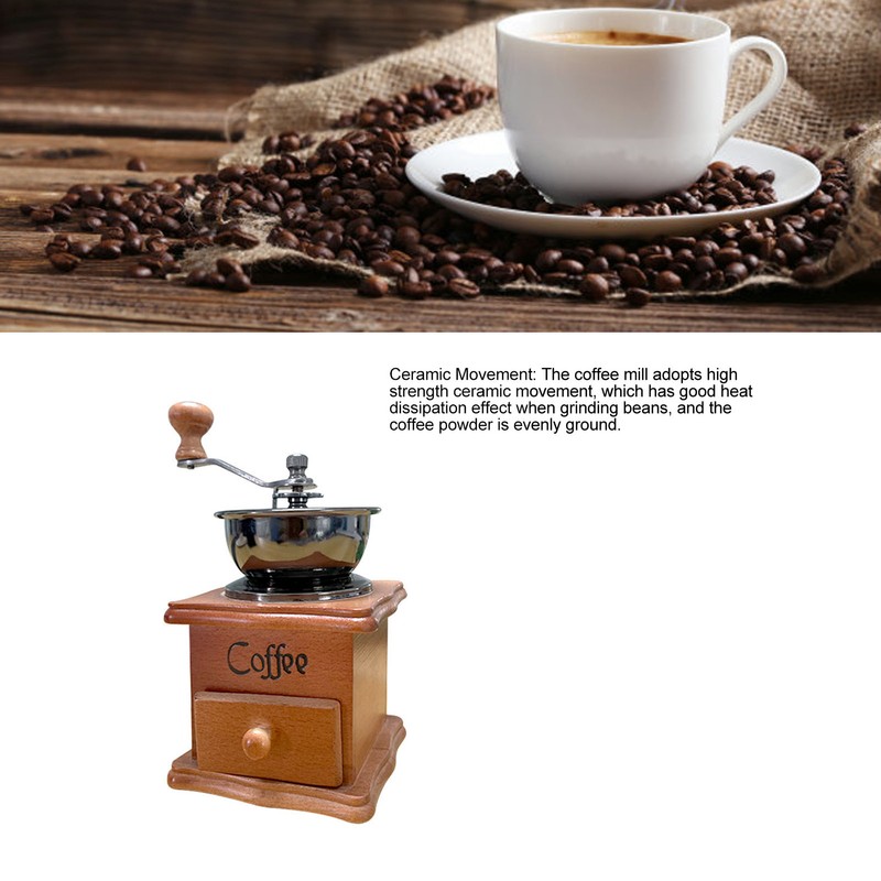 Manual Coffee Grinder Italian Retro Portable Stainless Steel Brown Hand