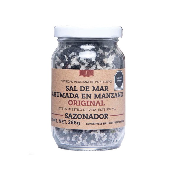 Sal Ahumada en Leña de Manzano Original SMP 266 g | Sal de mar | Realzador de sabor | Ideal para Res, Pollo, Cerdo, Vegetales y Mariscos