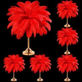 Yuxung 80 Pcs Large Natural Ostrich Feathers Plumes 14-16 Inch Bulk for DIY Crafts Wedding Party Centerpiece Vase(Red)