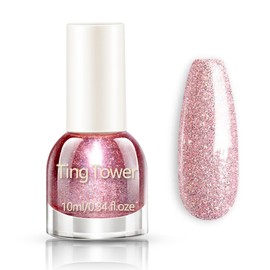 Glitter Nail Polish - Shimmering Sparkly Pink Nail Varnish - Quick Dry Bright Pink Nail Polish - High Glossy Long Lasting Nail Art No Need UV DIY Nail Art