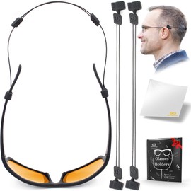 Eye Glasses String Strap Holder - No Tail Sunglass Strap for Man Women - Adjustable Glasses Strap - Wire Eyeglass Strap Lanyard - 2 Cords - 16"L