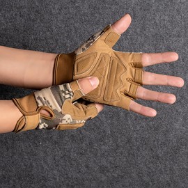CubePlug Mens Breathable Padded Fingerless Motorcycle Gloves Half Finger Gloves for Cycling Hiking Climbing Outdoor Sports (Camo Tan, S)