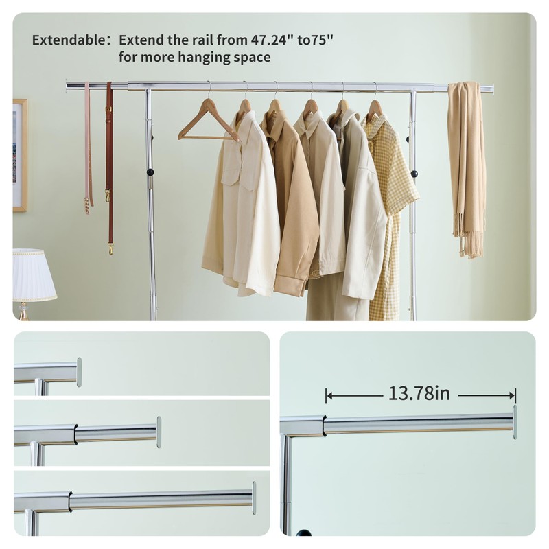 Weehom Clothes Rack Heavy Duty Clothing Rack, Rolling Clothes Racks
