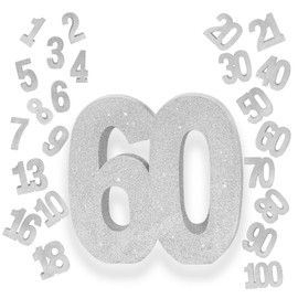 Sliver Number 60 Glitter Table Centrepiece,8" Glitter Sliver 60th for Table Decorations,Standing Marquee Digit 0 1 2 3 4 5 6 7 8 9-100 for Birthday Tables Decor Wedding Festival Xmas Gifts Party
