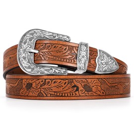 Western Belts for Women - Vintage Western Design Ladies Cowgirl Waist Belt for Pants Jeans Dresses by WHIPPY Brown Fit Waist Size 30"-33"