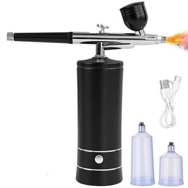 KAIJIELY Airbrush Kit with Compressor - 48PSI Rechargeable Cordless Non-Clogging High-Pressure Air Brush Set Nail Machine, Airbrush Gun Set for Nail Art, Cake Decor, Makeup, Barber, Model Painting (BLACK)