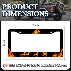 Horse Pattern License Plate Frame - 2PCS Red Flame Horse Aluminum Metal License Plate Holder Covers, Rust-Proof Waterproof Car Decorative Tag Frames for Standard Us 12x6 Inch