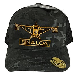 Capsnmore Sinaloa El Avion Del Chapo Guzman Mexico Logo Federal 2 Logos Hat Digital Grey Black