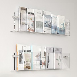 2 Pack Acrylic Magazine Holder Brochure Holder, 17 Inch Clear Wall Mount Hanging Bookshelf, Magazine File Display Shelf for Bedroom, Living Room, Home, Office