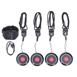 Wireless Restaurant Service Calling System 1 Watch and 4 Button Pagers Waterproof Restaurant Pager System for Restaurant Hospital Hotel
