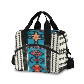 Western Aztec Insulated Lunch Bag Indian Tribal Lunch Box Reusable Lunch Tote Bag for Women Men Adult Cooler Bag with Adjustable Shoulder Strap Leakproof for Work School Picnic