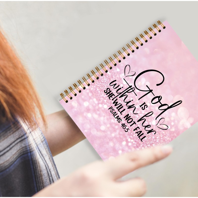 GDJIEGBC Bible Pink Christian Notebook,God is Within Her She Will