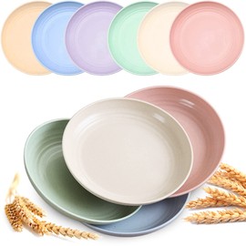 Mfacoy 6 PACK Unbreakable Dinner Plates, 6.9 Inch Wheat Straw Plates, Reusable Deep Plastic Plate, Lightweight Salad Plates for Camping/Kitchen, Dishwasher & Microwave Safe, Kids-toddler & Adult